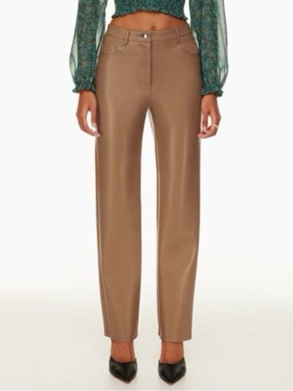 Aritzia Wilfred The Melina Pants in Brown High Rise Faux Leather Straight Leg 4